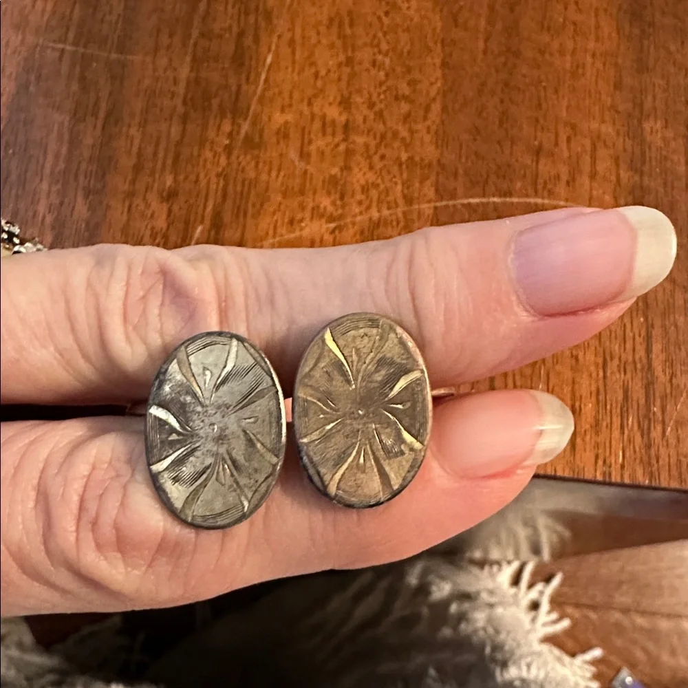 Vintage Etched Brass Oval‎ Cufflinks